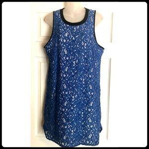 GB Royal Blue Lace Overlay Sleeveless Dress with Black Trim